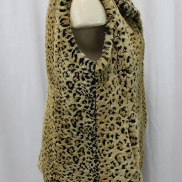 Kristen Blake Woman's Vest Medium Faux Fur Animal Print Full Zip Pocket - Picture 2 of 5